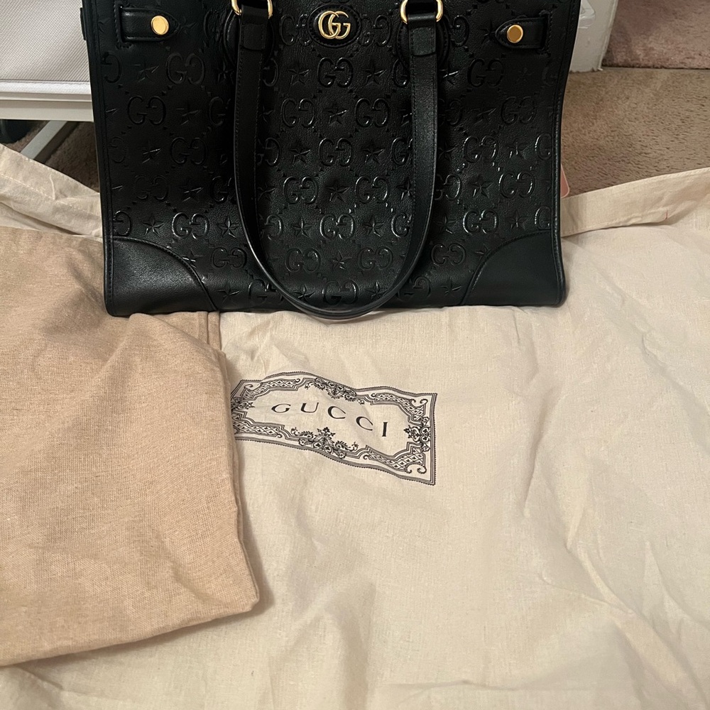 Gucci Black Embossed GG Star Tote Bag
